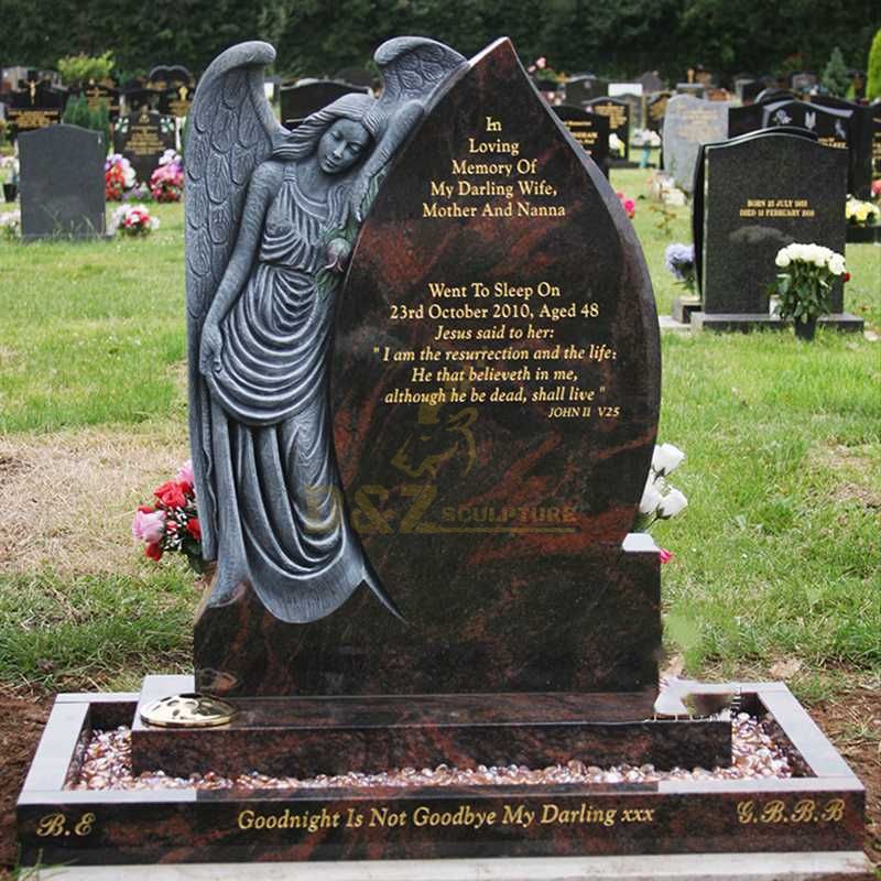 Granite Angel Wings Heart Tombstone