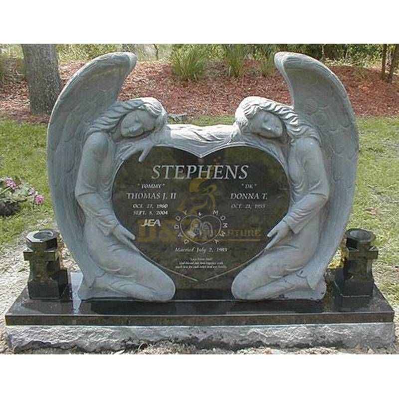 Granite Angel Wings Heart Tombstone