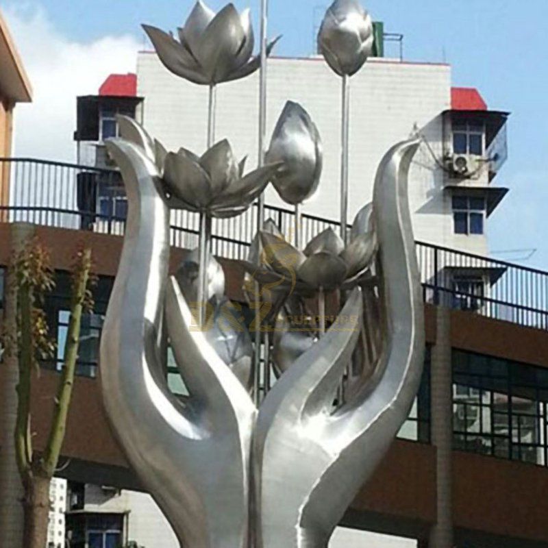 Large stainless steel lotus sculpture for garden fountain decoration