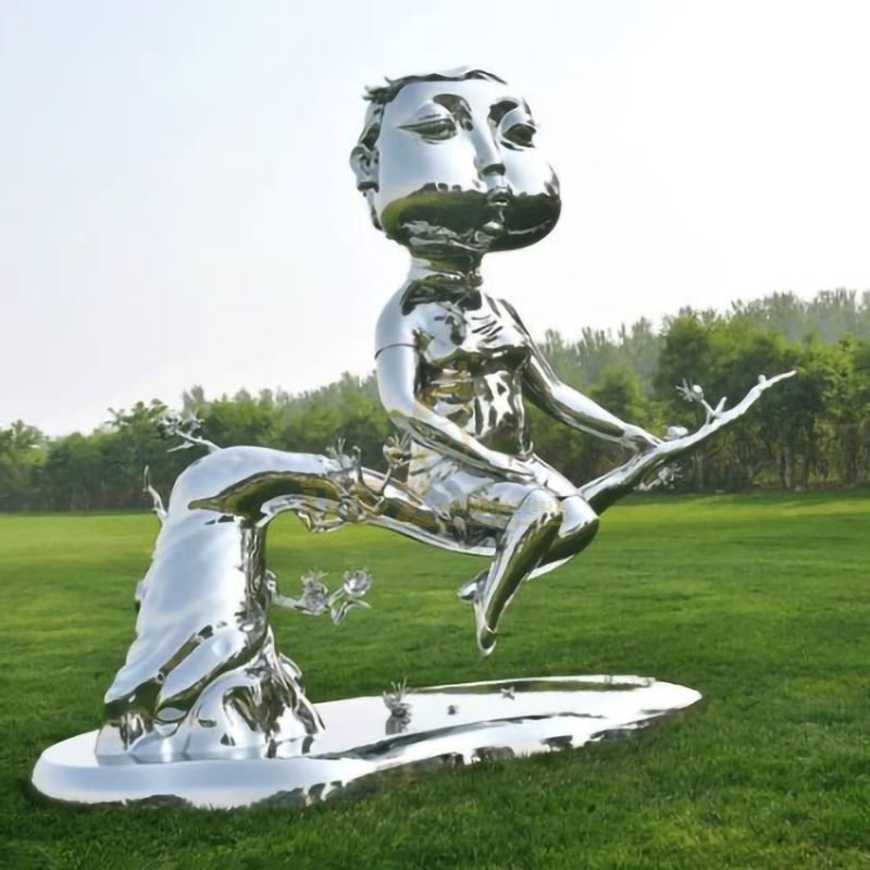 Stainless steel cheongsam woman sculpture