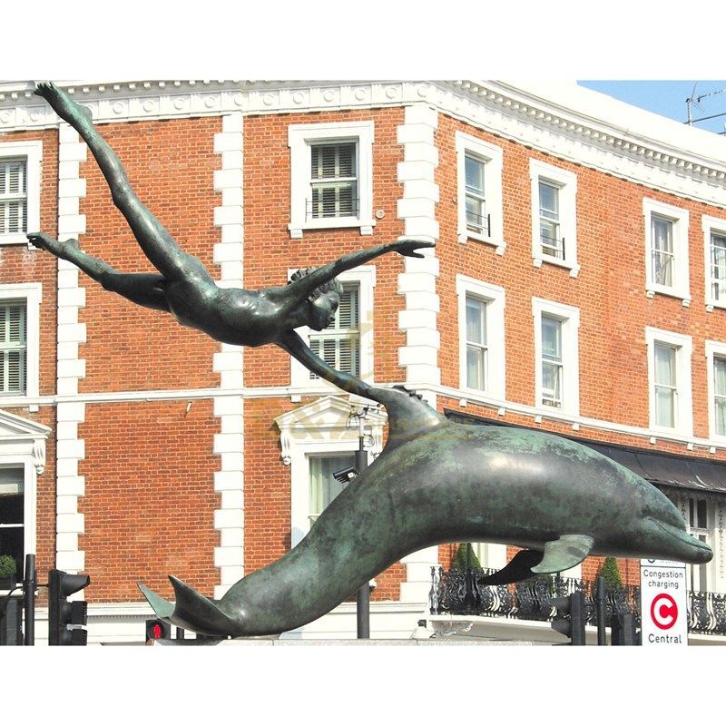Outdoor decoration large size animal bronze dolphin sculpture