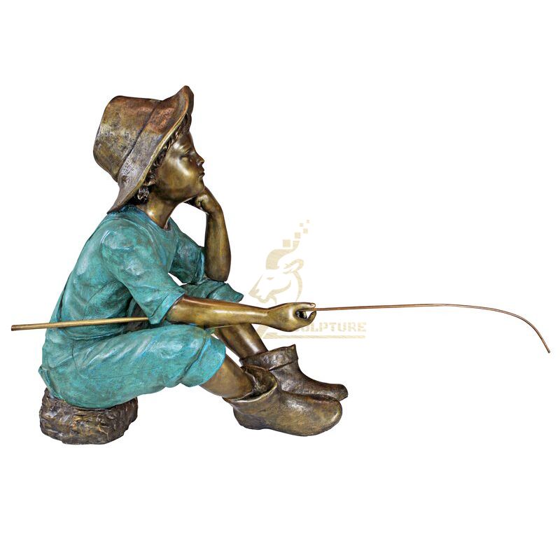 Huck Finn Boy Fishing Garden Bronze Statue