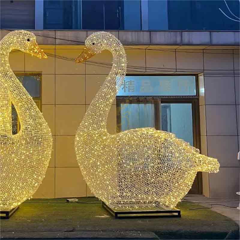 giant LED metal wire swan sculpture