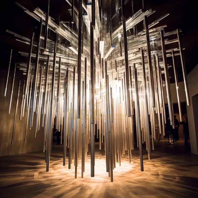Creative Light and Shadow Suspended Sculpture - Indoor Surreal Stainless Steel Grid Art Installation DZ-416