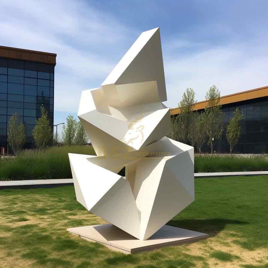 White abstract geometric large metal sculpture, modern urban landscape project DZ-419