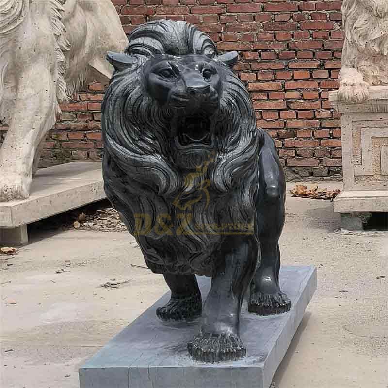 life size black marble roaring lion statue for sale