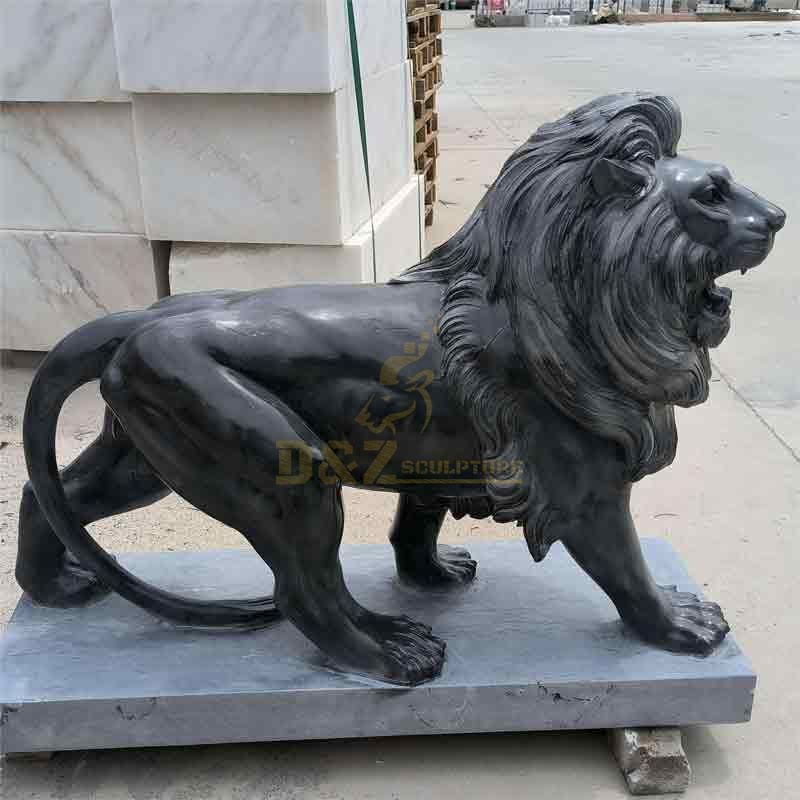 life size black marble roaring lion statue for sale