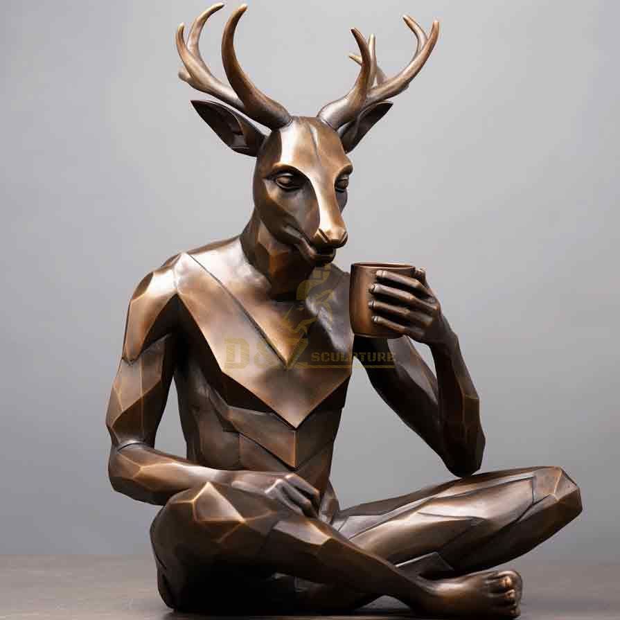 High quality abstract deerman with coffee bronze statue for sale