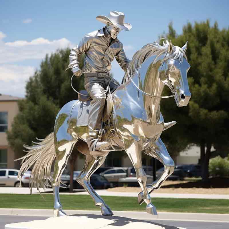 Stainless Steel Cowboy on Horse Metal Art Sculpture for Sale DZ-437