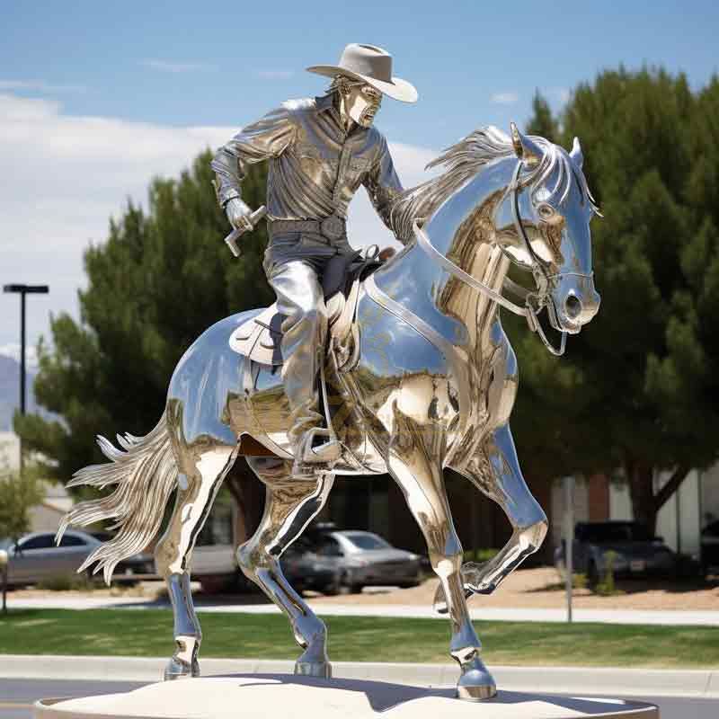 Stainless Steel Cowboy on Horse Metal Art Sculpture for Sale DZ-437