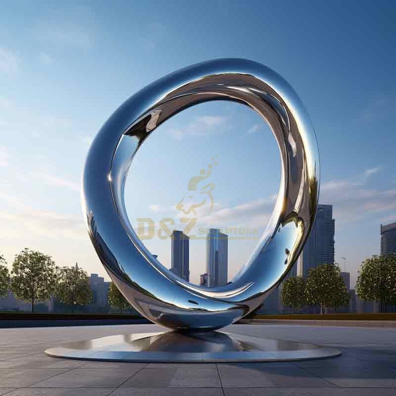 Large outdoor mirrored stainless steel circle sculpture - modern aesthetics of metal art DZ-446