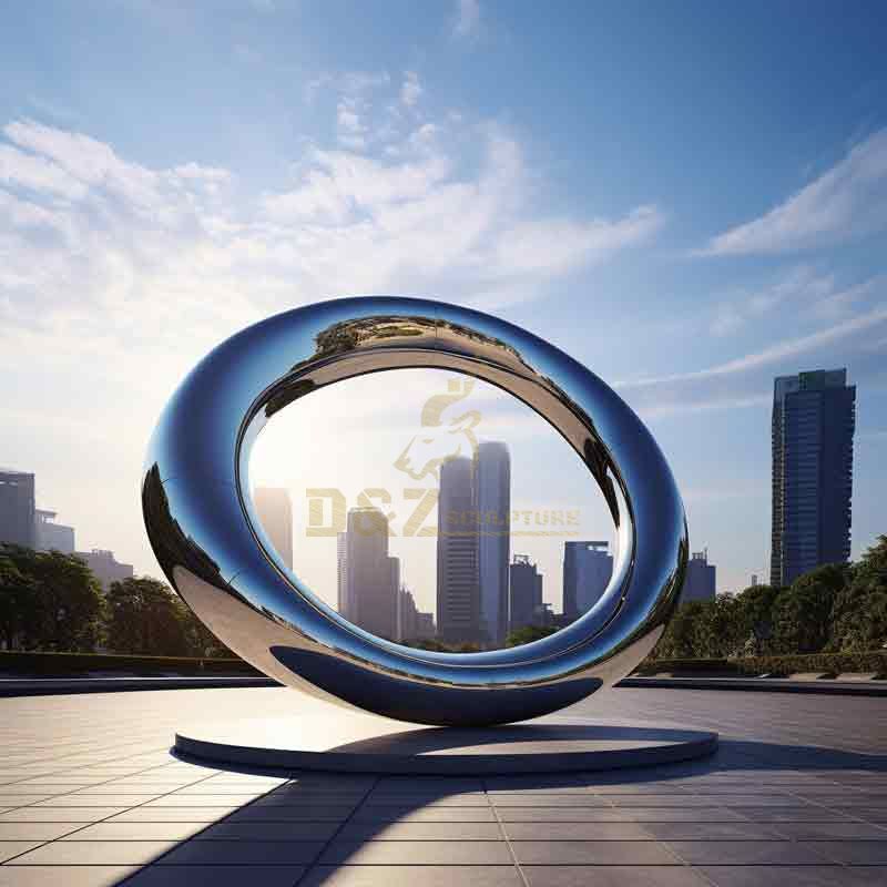 Large outdoor mirrored stainless steel circle sculpture - metal art