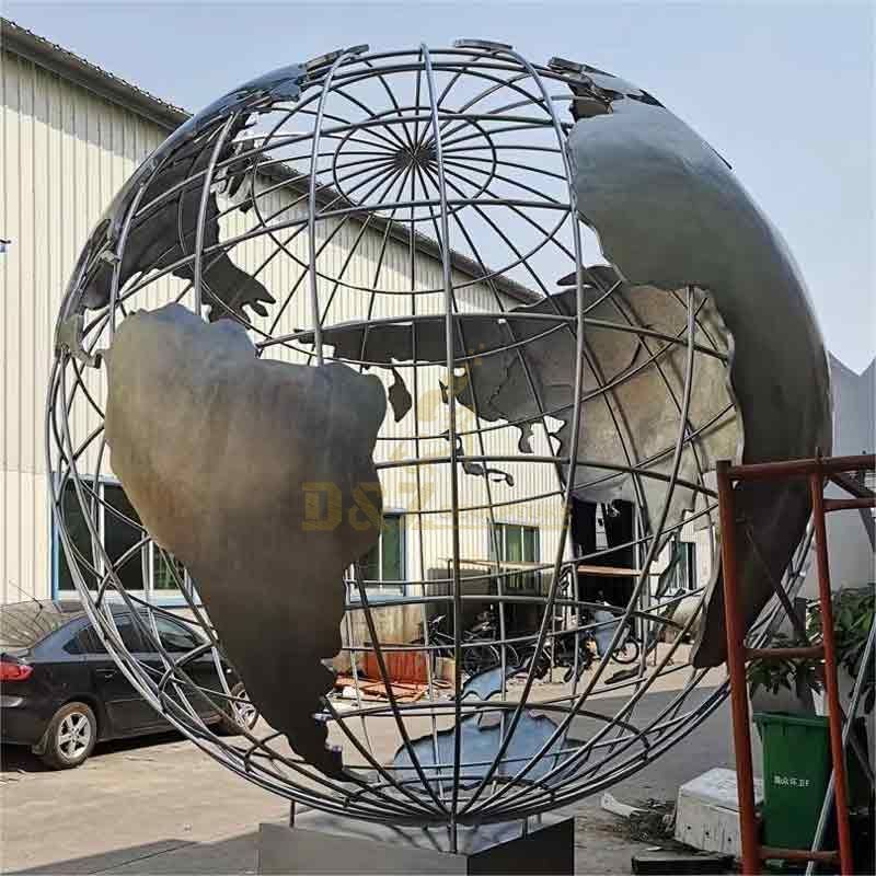 Large metal world globe sculpture, garden sphere sculpture