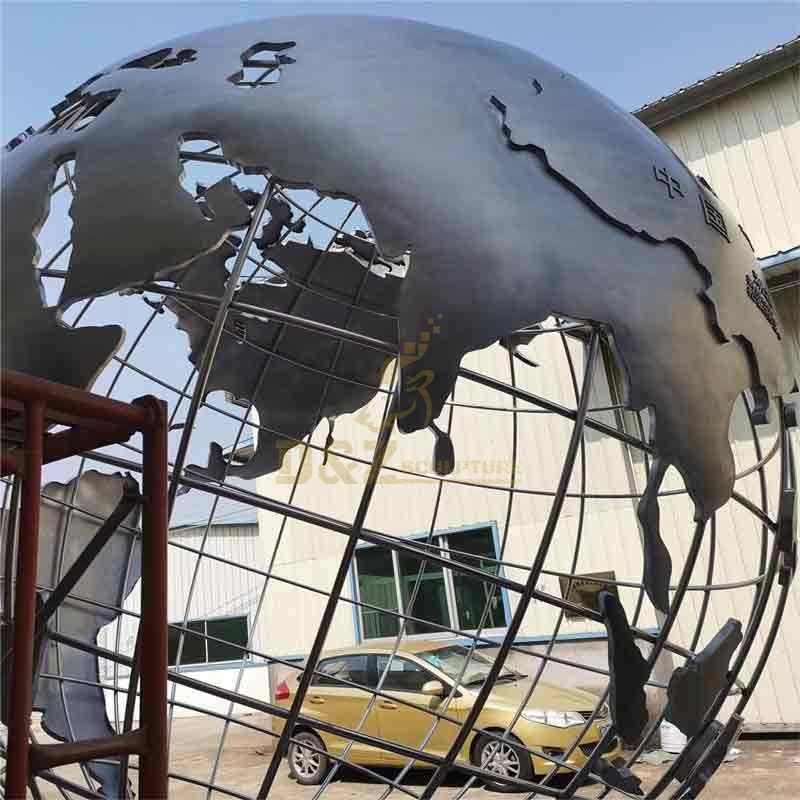 Large stainless steel metal globe sculpture, garden sphere sculpture