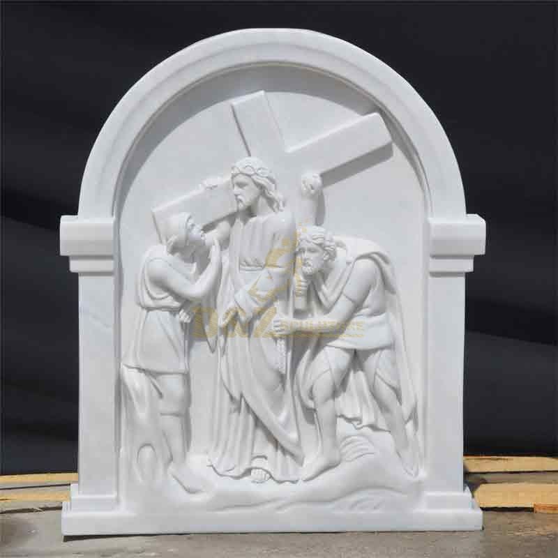 White marble Jesus 14 Stations of the Cross sculptures, lecture hall wall decoration DZ-454