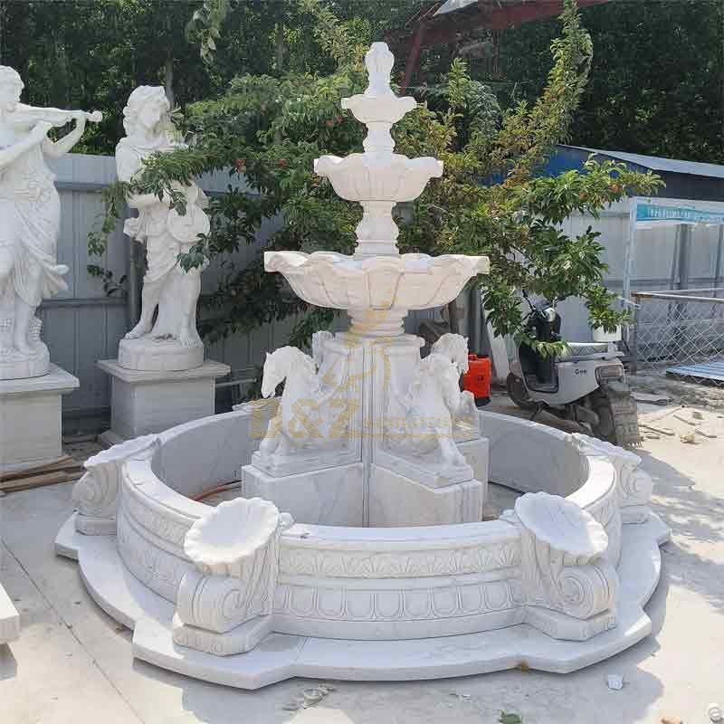Custom Marble Horse Fountain Sculpture - Villa and Hotel Decor Project DZ-458