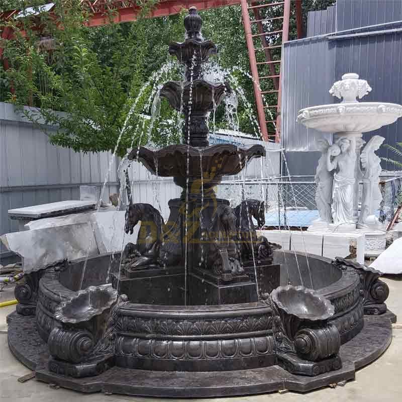 Black Marble Horse Fountain Sculpture - Villa and Hotel Decor- Project