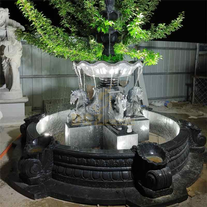 Light Marble Horse Fountain Sculpture - Villa and Hotel Decor- Project