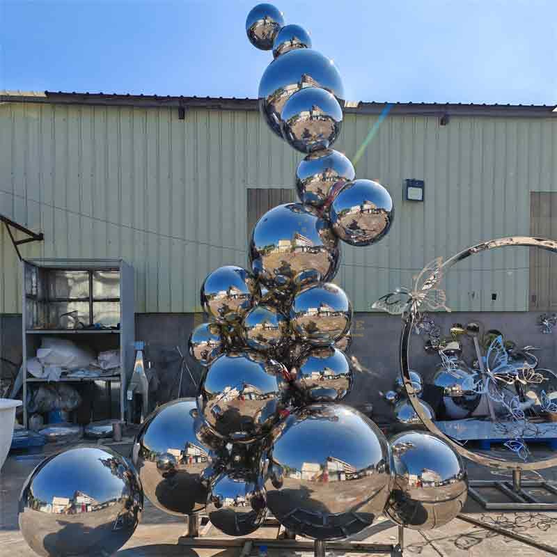 Outdoor mirror stainless steel garden sphere wave sculpture DZ-476