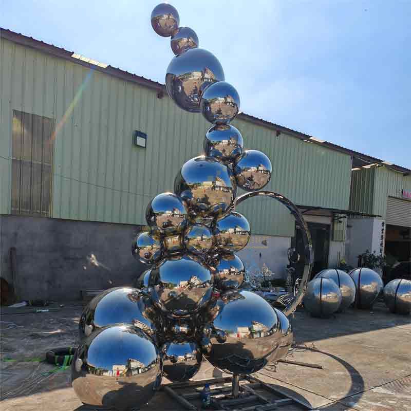 Outdoor mirror stainless steel garden sphere wave sculpture DZ-476