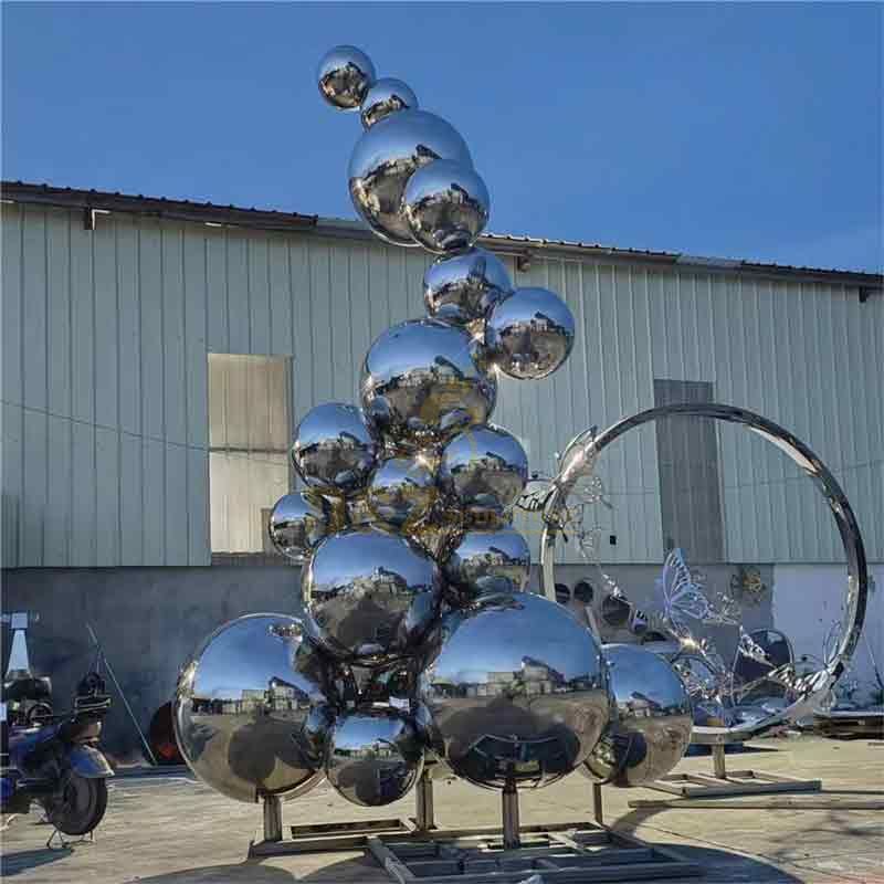 Outdoor mirror stainless steel garden sphere wave sculpture DZ-476