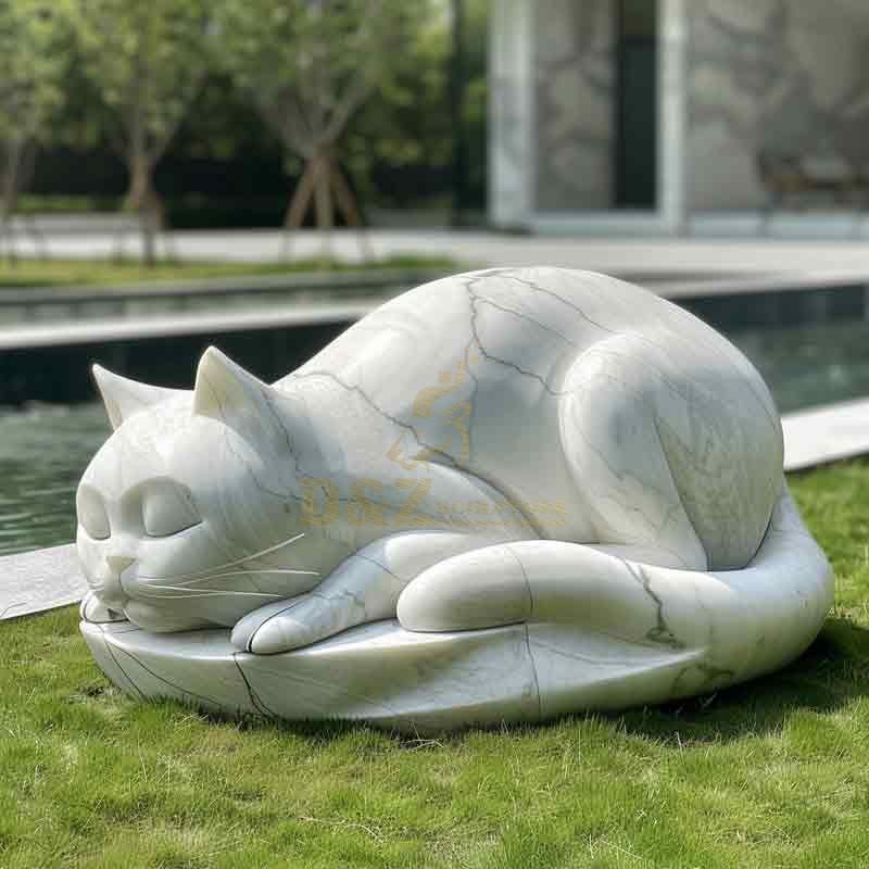 outdoor stone sleeping cat statue for the garden