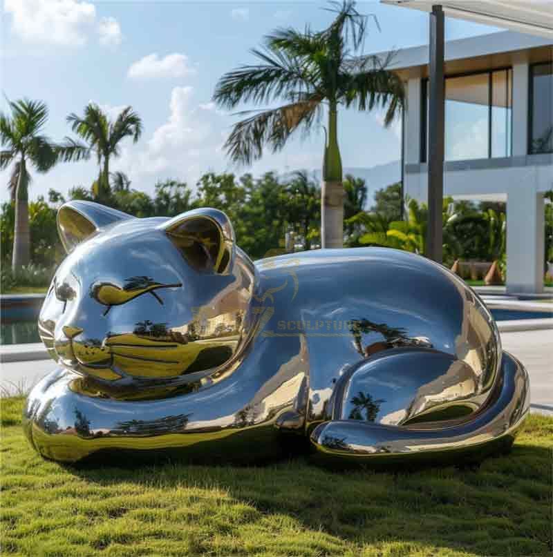 Large Abstract Outdoor Metal Sleeping Cat Sculpture for Sale DZ-479