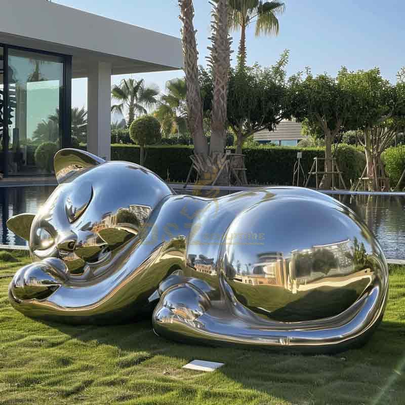 Large Abstract Outdoor Metal Sleeping Cat Sculpture for Sale DZ-479