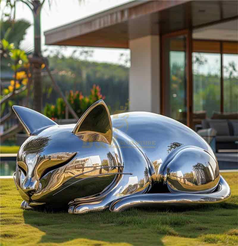 Large Abstract Outdoor Metal Sleeping Cat Sculpture for Sale DZ-479