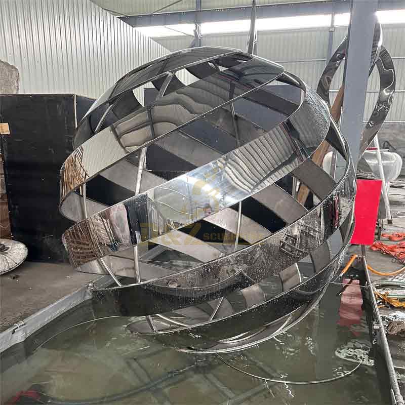 Stainless steel dynamic rotating sphere outdoor fountain sculpture for sale DZ-480