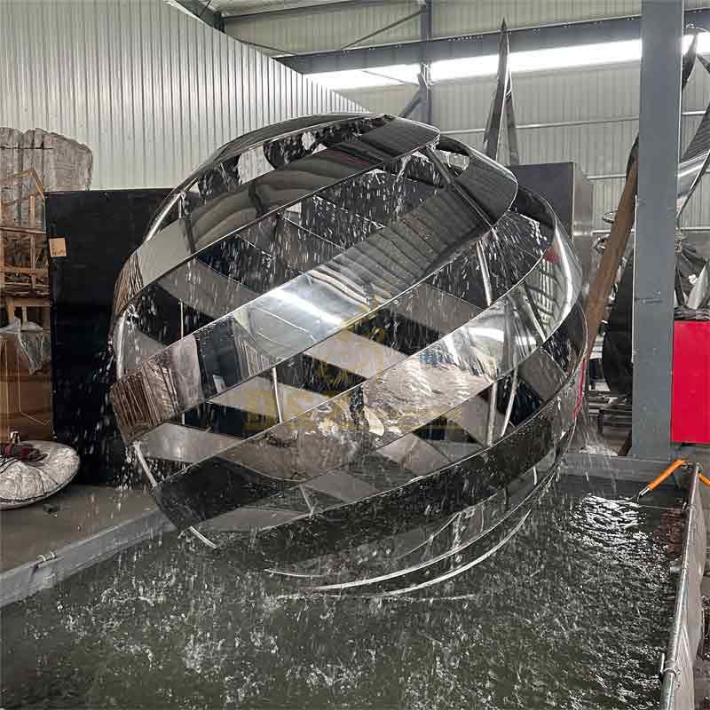 Stainless steel dynamic rotating sphere outdoor fountain sculpture for sale