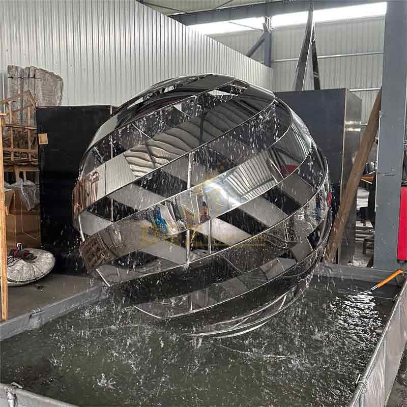 Stainless steel dynamic rotating sphere outdoor fountain sculpture for sale