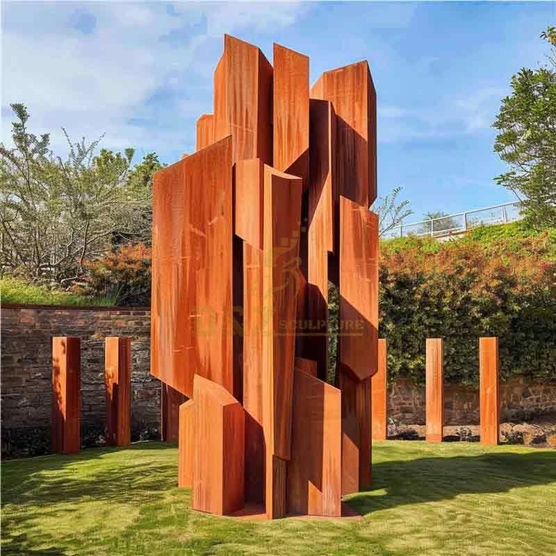 Large geometric abstract Corten steel tree garden sculptures DZ-493