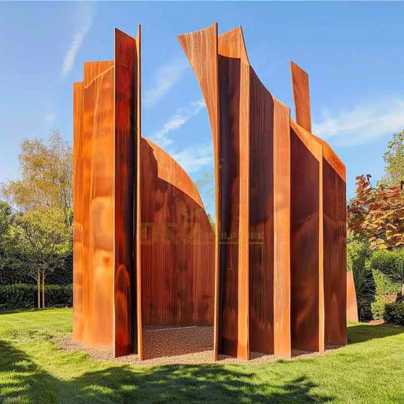 Large geometric abstract Corten steel tree garden sculptures DZ-493