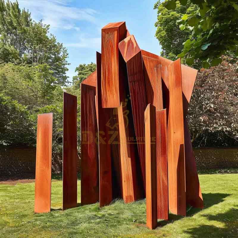 Large geometric abstract Corten steel tree garden sculptures DZ-493