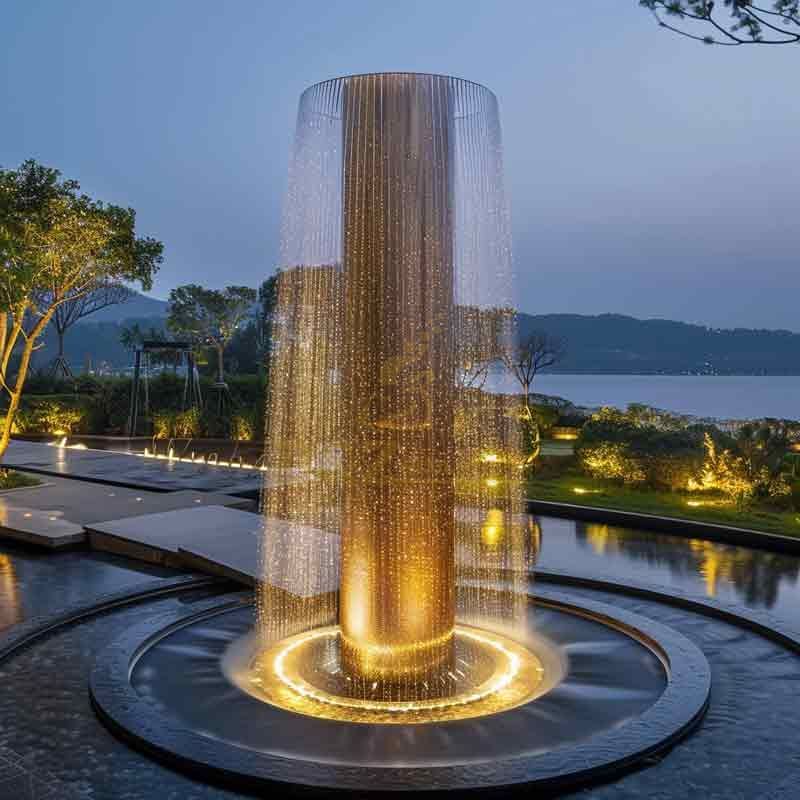 Large outdoor metal cylindrical fountain sculpture water curtain effect DZ-495