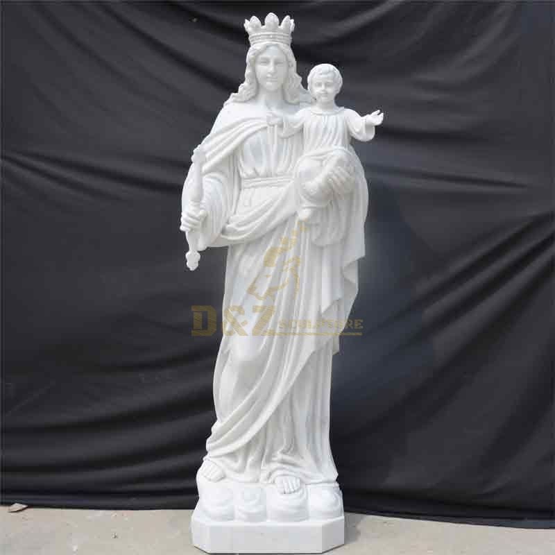 Custom White Marble Virgin Mary Holding Baby Jesus Statue DZ-497
