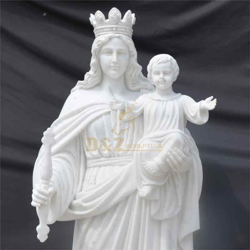 Custom White Marble Virgin Mary Holding Baby Jesus Statue DZ-497