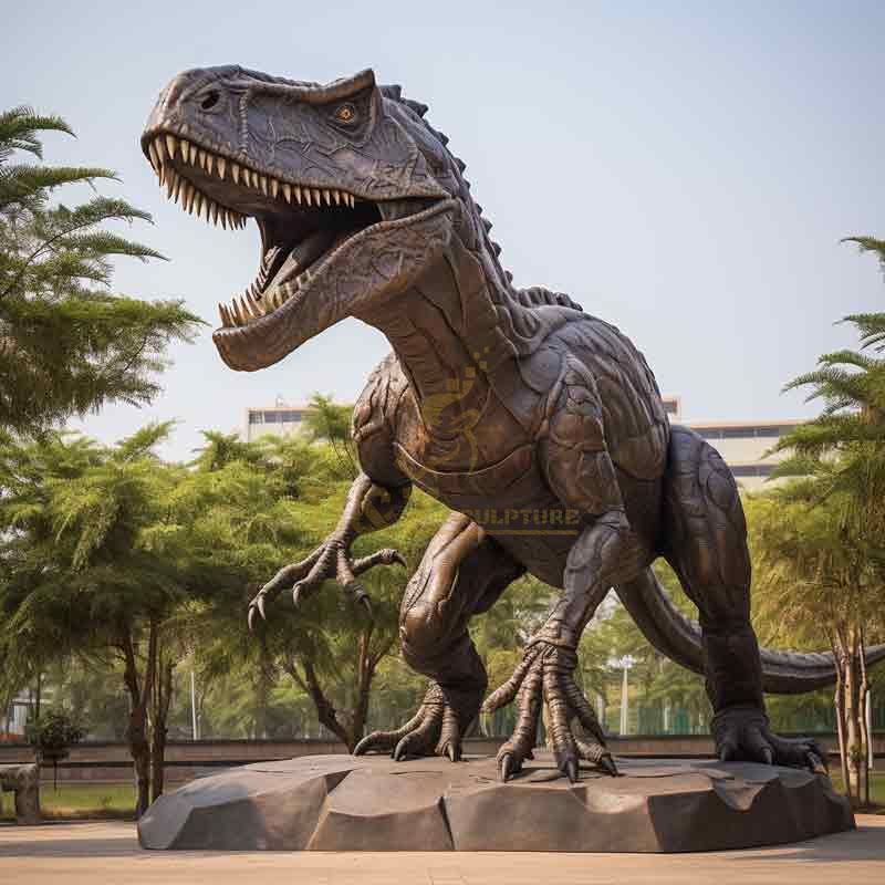 Large outdoor bronze dinosaur statue for sale