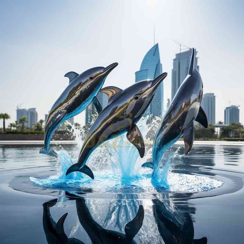 Large outdoor mirrored metal dolphin sculptures for sale DZ-502