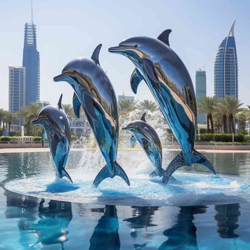 Large Outdoor Mirror Stainless Steel Metal Dolphin Sculptures for Sale DZ-502