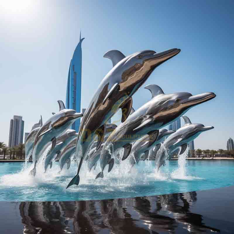 Large Outdoor Mirror Stainless Steel Metal Dolphin Sculptures for Sale DZ-502