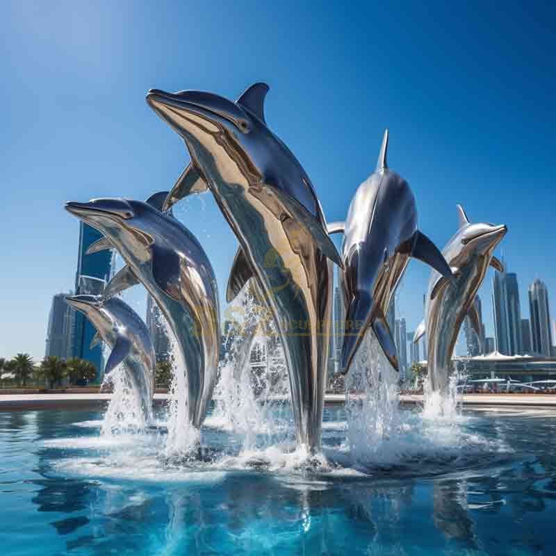 Large Outdoor Mirror Stainless Steel Metal Dolphin Sculptures for Sale DZ-502