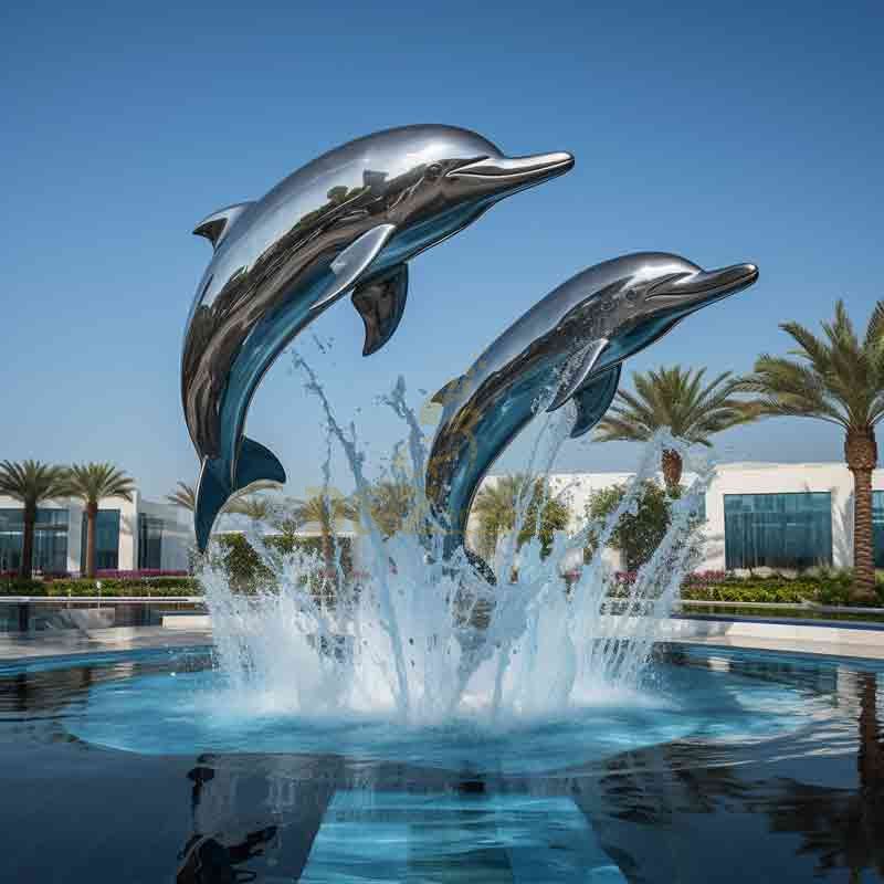 Large Outdoor Mirror Stainless Steel Metal Dolphin Sculptures for Sale DZ-502