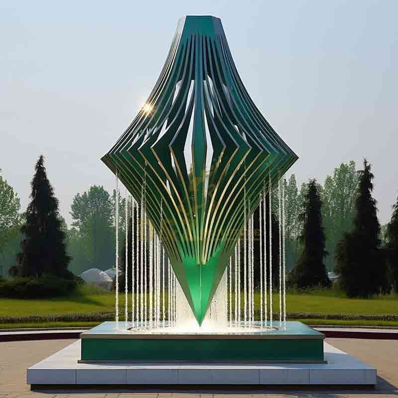 Abstract 3D Diamond Shape Metal Outdoor Fountain Sculpture DZ-505