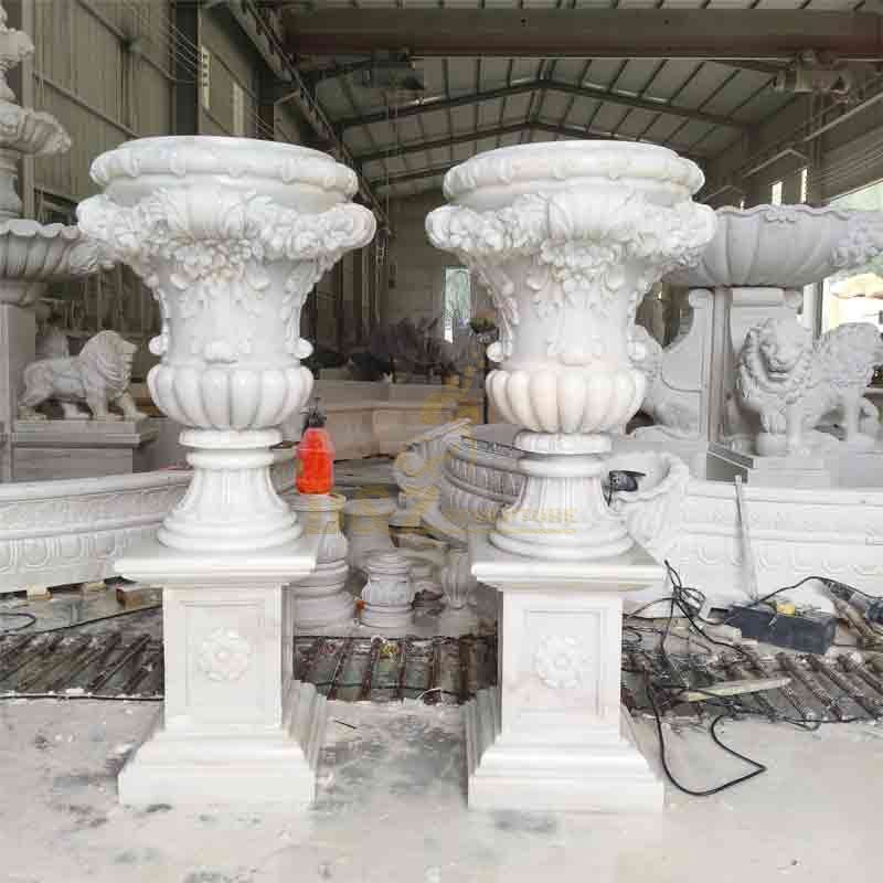 A pair of large natural marble outdoor flower pots for sale DZ-511