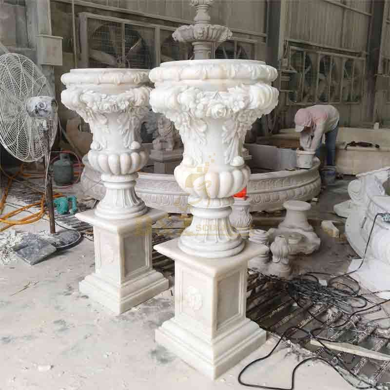 A pair of large natural marble outdoor flower pots for sale DZ-511