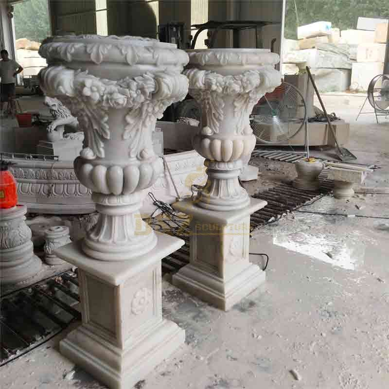 A pair of large natural marble outdoor flower pots for sale DZ-511