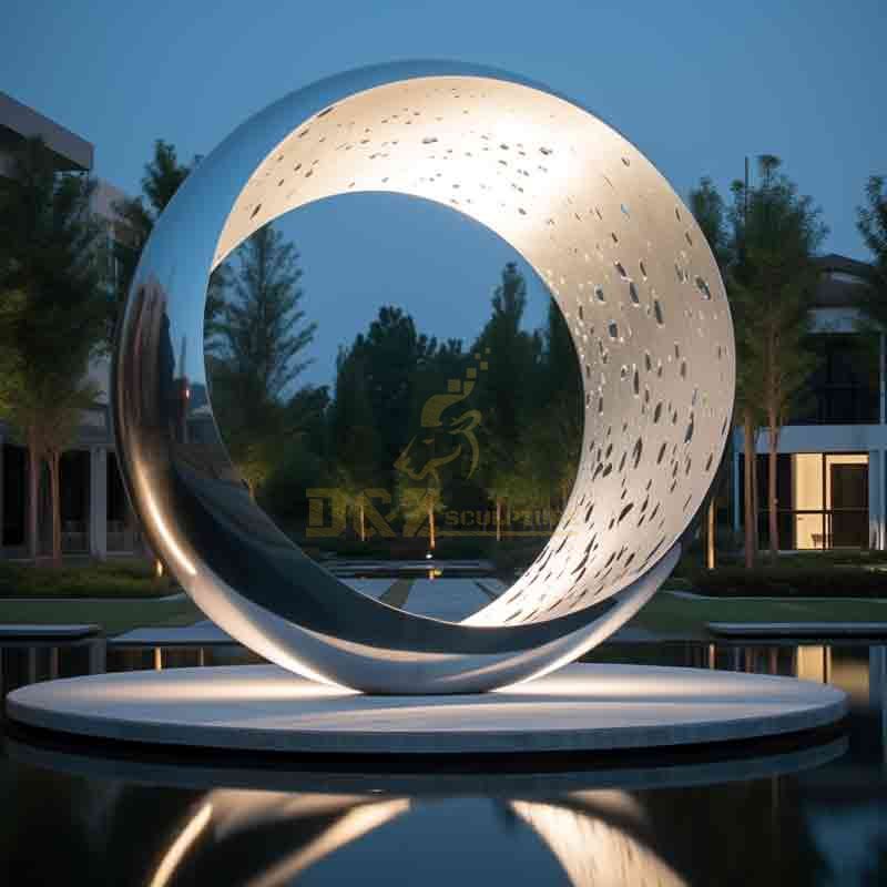 Modern metal circle abstract light moon art sculpture for high end community DZ-512