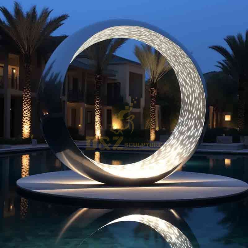 Modern metal circle abstract light moon art sculpture for high end community DZ-512